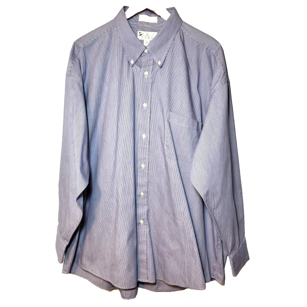 Enro Blue White Stripe‎ Button Down Long Sleeve Pima Oxford Shirt Large 19/34-35
